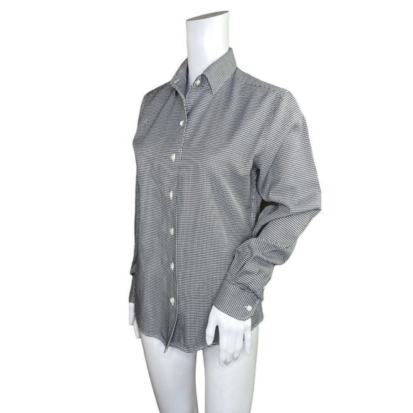 Faconnable Black White Houndstooth Check Long Sleeve Button Up Top Size Small - Picture 4 of 8